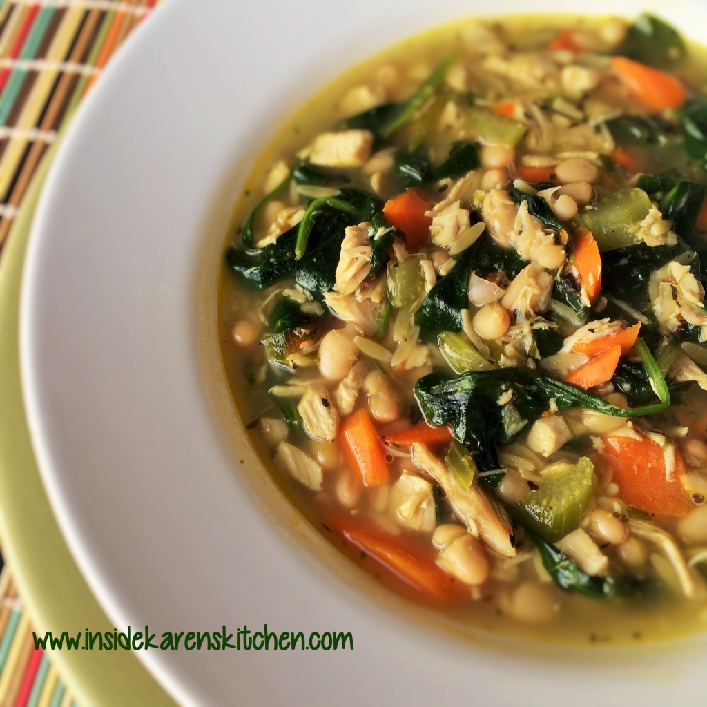 Turkey Spinach and Orzo Soup with White Beans