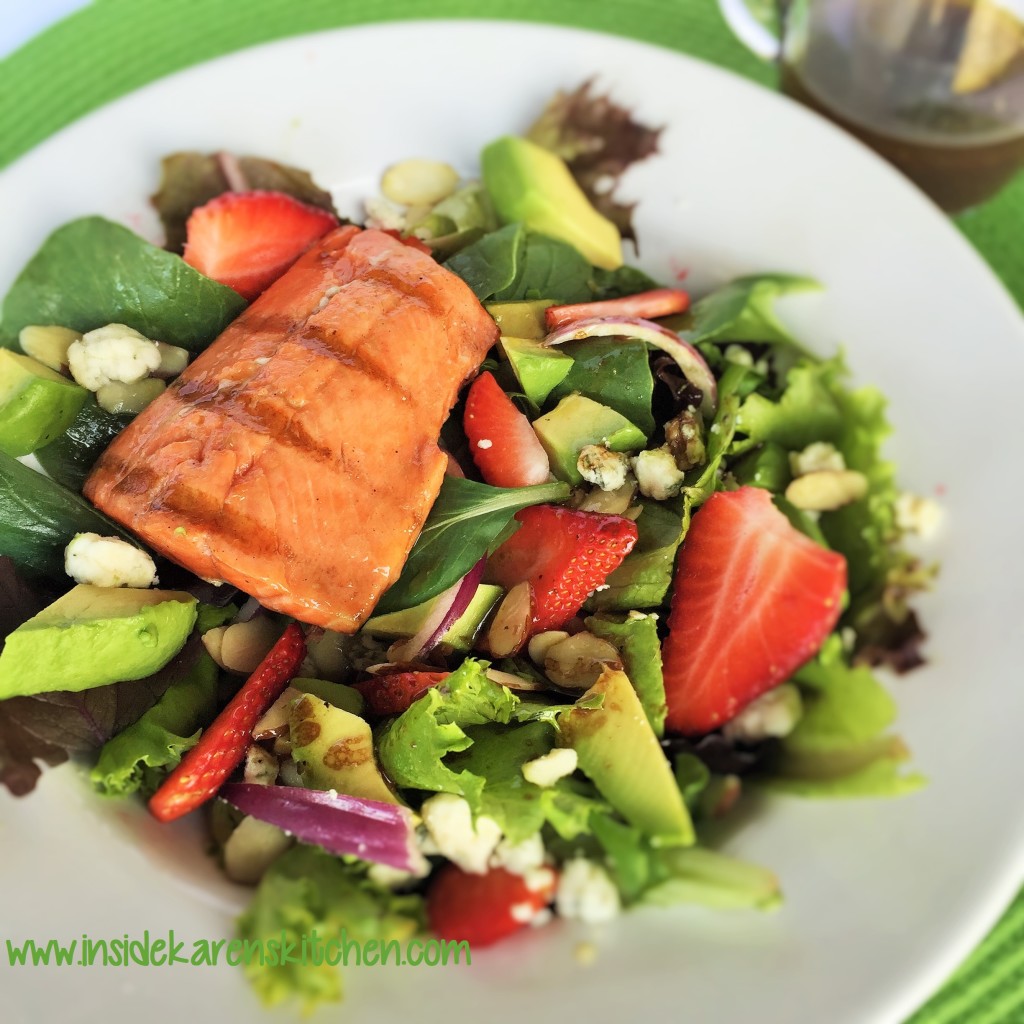 Strawberry Avocado Salad with Honey Glaze Grilled Salmon 2