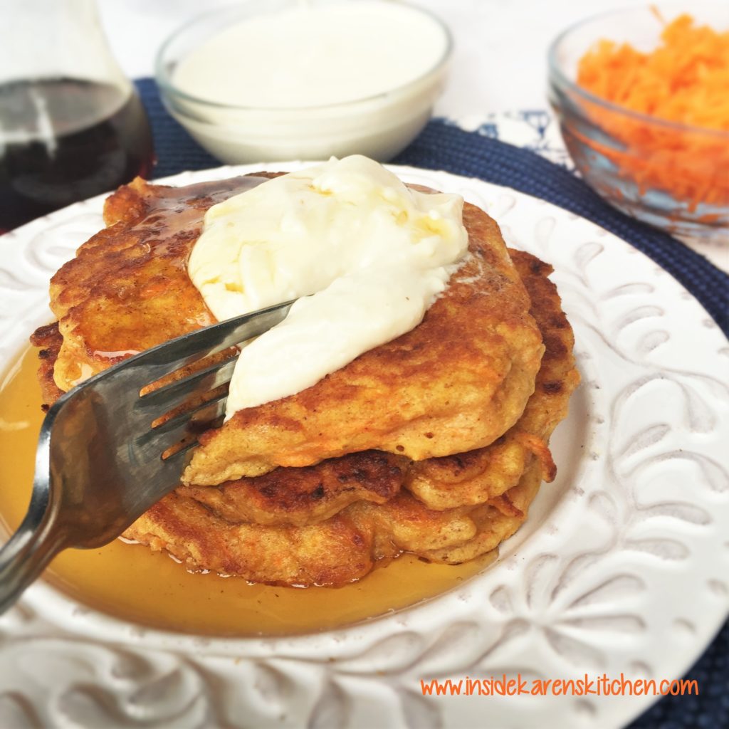 Carrot Cake Pancakes with Cream Cheese Maple Topping